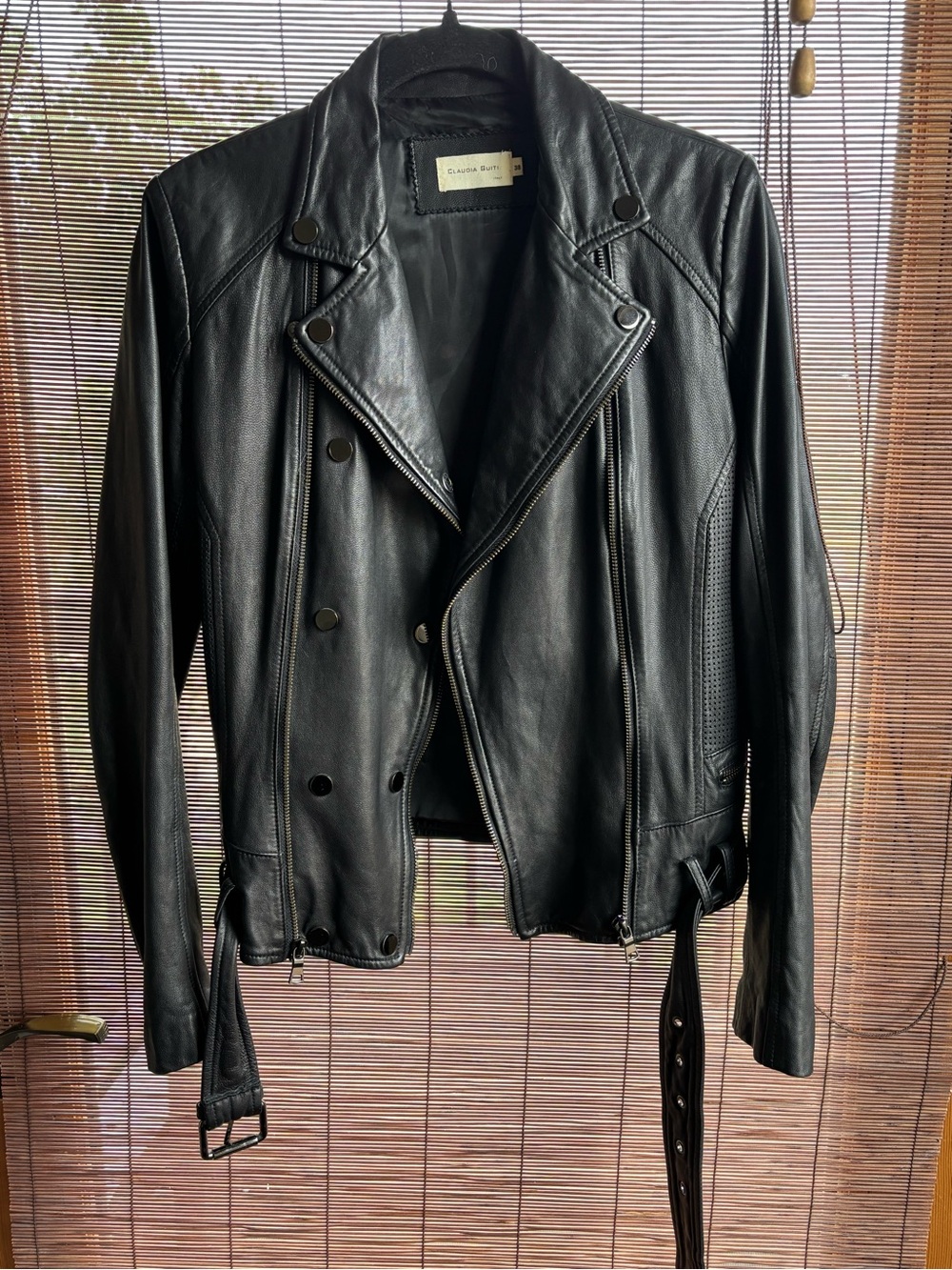 Claudia Guiti Vintage Italian Black Leather Moto Jacket